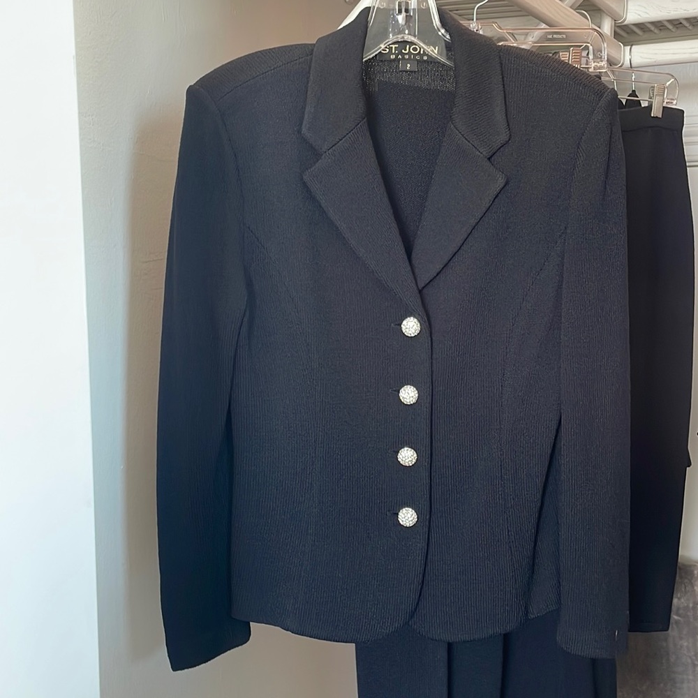 ST. JOHN Basics black with gold rhinestone buttons blazer/top
